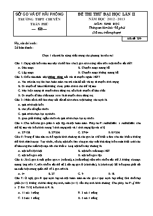 Đề thi thử Đại học Lần II môn Sinh học Lớp 12 - Mã đề: 209 - Trường THPT Chuyên Trần Phú