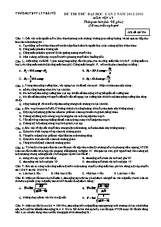 Đề thi thử Đại học Lần thứ 2 môn Vật lý Lớp 12 - Mã đề: 924 - Năm học 2012-2013 - Trường THPT Lý Thái Tổ