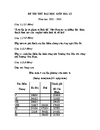 Đề thi thử đại học môn Địa lý Lớp 12 - Năm học 2012-2013 (Có đáp án)