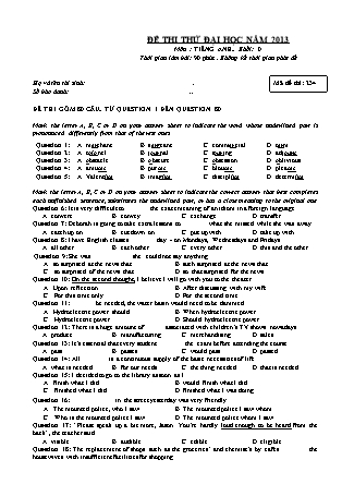 Đề thi thử Đại học môn Tiếng Anh Lớp 12 - Mã đề: 234 - Năm học 2012-2013 (Có đáp án)