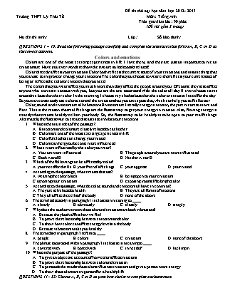 Đề thi thử Đại học môn Tiếng Anh Lớp 12 - Năm học 2012-2013 - Trường THPT Lý Thái Tổ