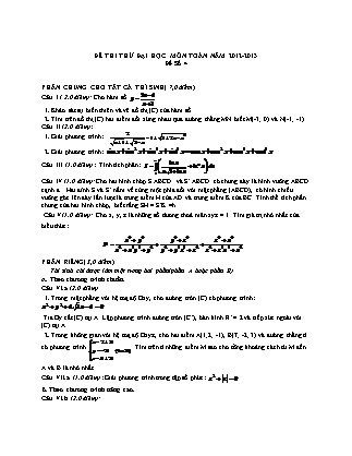 Đề thi thử Đại học môn Toán Lớp 12 - Đề số 4 - Năm học 2012-2013 (Có đáp án)