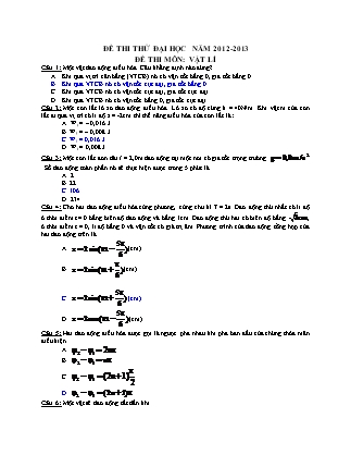 Đề thi thử Đại học môn Vật lý Lớp 12 - Đề số 16 - Năm học 2012-2013 (Có đáp án)