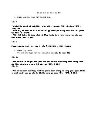 Đề thi tuyển sinh Đại học môn Lịch sử Lớp 12 - Năm học 2012-2013 (Có đáp án)