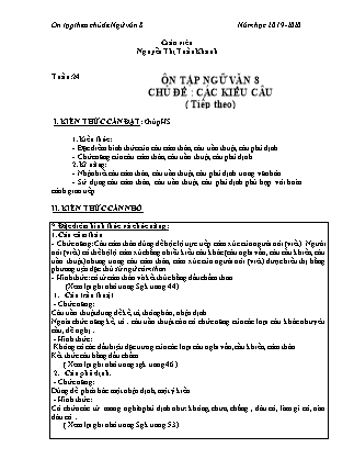 Giáo án Ngữ Văn Lớp 8 - Tuần 24 - Chủ đề: Các kiểu câu (Tiếp theo) - Năm học 2019-2020 - Nguyễn Thị Tuấn Khanh