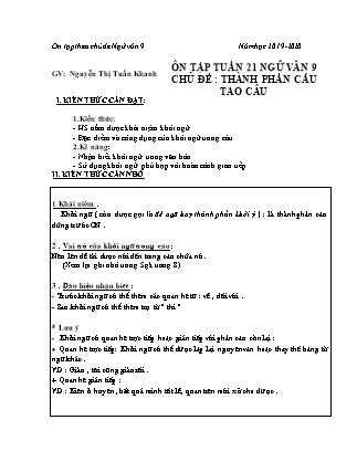 Giáo án Ngữ Văn Lớp 9 - Tuần 21 - Chủ đề: Thành phần cấu tạo câu - Năm học 2019-2020 - Nguyễn Thị Tuấn Khanh