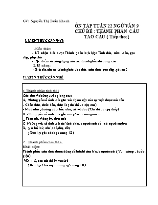 Giáo án Ngữ Văn Lớp 9 - Tuần 22 - Chủ đề: Thành phần cấu tạo câu (Tiếp theo) - Nguyễn Thị Tuấn Khanh