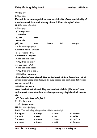 Giáo án Tiếng Anh Lớp 6 - Tuần 22 - Năm học 2019-2020 - Trần Thị Thường
