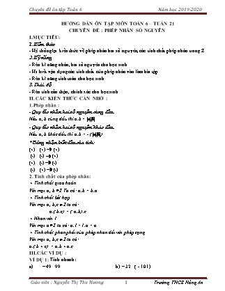 Giáo án Toán Lớp 6 - Tuần 21 - Chuyên đề: Phép nhân số nguyên - Năm học 2019-2020 - Nguyễn Thị Thu Hương