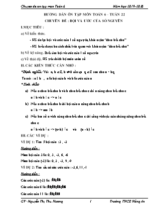 Giáo án Toán Lớp 6 - Tuần 22 - Chuyên đề: Bội và ước của số nguyên - Năm học 2019-2020 - Nguyễn Thị Thu Hương