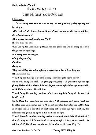 Giáo án Vật lý Lớp 6 - Tuần 22 - Chủ đề: Máy cơ đơn giản - Lê Thị Thu