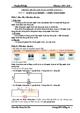 Giáo án Vật lý Lớp 7 - Tuần 24, Bài 21: Sơ đồ mạch điện – chiều dòng điện - Năm học 2019-2020 - Phạm Thị Vân