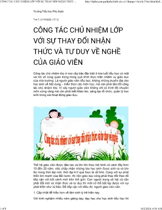 SKKN Công tác chủ nhiệm lớp với sự thay đổi nhận thức và tư duy về nghề của giáo viên