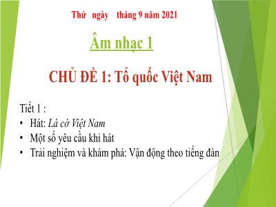 Bài giảng Âm Nhạc Lớp 1 - Tiết 1, Chủ đề 1: Tổ quốc Việt Nam (năm học 2021-2022)