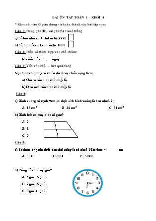 Bài Ôn tập Toán + Tiếng Việt Lớp 4