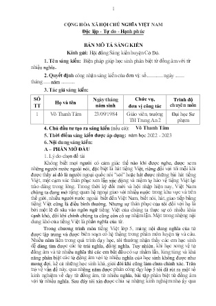 Bản mô tả SKKN Biện pháp giúp học sinh phân biệt từ đồng âm với từ nhiều nghĩa Trường TH Trung An 2 NH 2022-2023 (Võ Thanh Tâm)