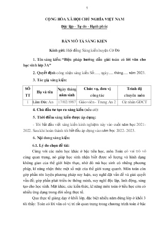 Bản mô tả SKKN Biện pháp hướng dẫn giải toán có lời văn cho học sinh lớp 3A Trường TH Trung An 2 NH 2022-2023 (Lâm Đức An)