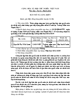 Bản mô tả SKKN Biện pháp nâng cao hiệu quả lập Báo cáo quyết toán tài chính cuối năm thông qua ứng dụng phần mềm kế toán tại Trường Mầm non Thạnh Phú 1 NH 2023-2024 (Nguyễn Thị Kiều Loan)