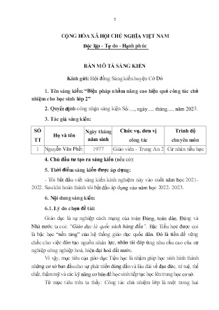 Bản mô tả SKKN Biện pháp nhằm nâng cao hiệu quả công tác chủ nhiệm cho học sinh lớp 2 Trường TH Trung An 2 NH 2022-2023 (Nguyễn Văn Phết)