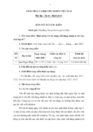 Bản mô tả SKKN Biện pháp rèn kỹ năng viết đúng chính tả cho học sinh lớp 3C Trường TH Trung An 2 NH 2022-2023 (Lưu Ngọc Răng)