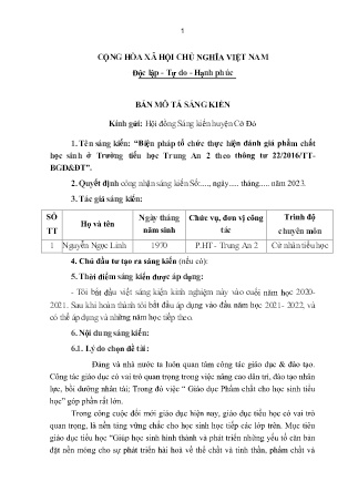 Bản mô tả SKKN Biện pháp tổ chức thực hiện đánh giá phẩm chất học sinh theo thông tư 22/2016/TT-BGD&ĐT ở Trường TH Trung An 2 NH 2022-2023 (Nguyễn Ngọc Linh)