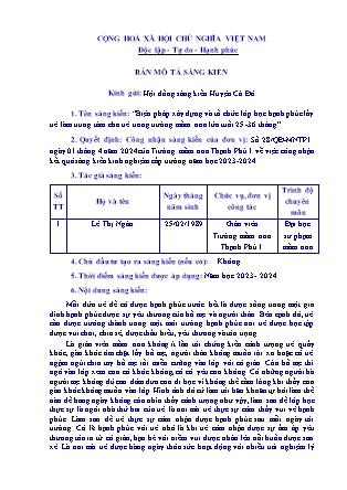 Bản mô tả SKKN Biện pháp xây dựng và tổ chức lớp học hạnh phúc lấy trẻ làm trung tâm cho trẻ trong trường mầm non lứa tuổi 25-36 tháng NH 2023-2024 (Lê Thị Ngân)