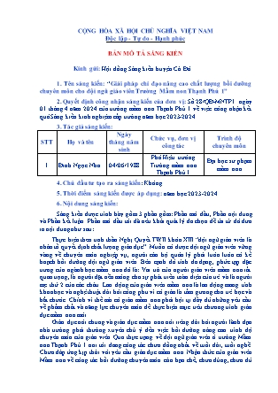 Bản mô tả SKKN Giải pháp chỉ đạo nâng cao chất lượng bồi dưỡng chuyên môn cho đội ngũ giáo viên Trường Mầm non Thạnh Phú 1 NH 2023-2024 (Đinh Ngọc Nho)