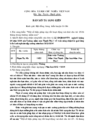 Bản mô tả SKKN Một số biện pháp dạy tốt hoạt động vui chơi cho trẻ 25-36 tháng trong trường mầm non NH 2023-2024 (Phạm Thị Hà)