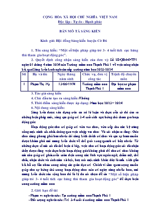 Bản mô tả SKKN Một số biện pháp giúp trẻ 3-4 tuổi tích cực hứng thú tham gia hoạt động góc NH 2023-2024 (Phạm Thị Nụ)
