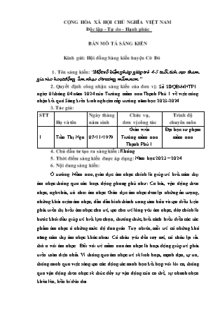 Bản mô tả SKKN Một số biện pháp giúp trẻ 4-5 tuổi tích cực tham gia vào hoạt động âm nhạc ở trường mầm non NH 2023-2024 (Trần Thị Nga)