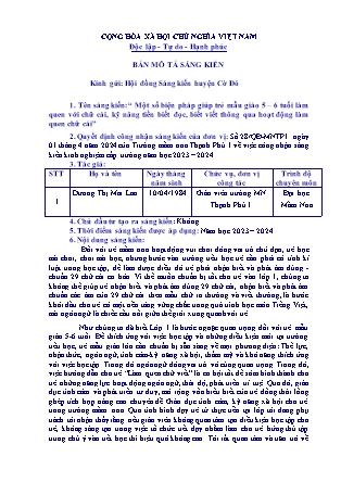 Bản mô tả SKKN Một số biện pháp giúp trẻ mẫu giáo 5-6 tuổi làm quen với chữ cái, kỹ năng tiền biết đọc, biết viết thông qua hoạt động làm quen chữ cái NH 2023-2024 (Dương Thị Mai Lan)