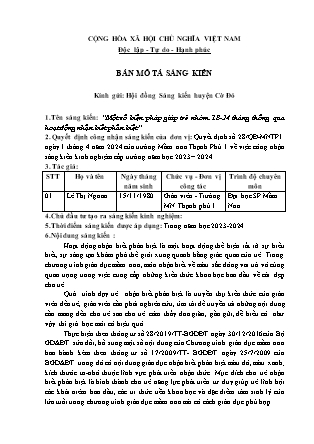 Bản mô tả SKKN Một số biện pháp giúp trẻ nhóm 18-24 tháng thông qua hoạt động nhận biết phân biệt NH 2023-2024 (Lê Thị Ngoan)