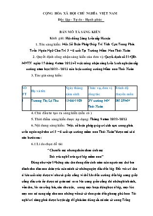 Bản mô tả SKKN Một số biện pháp giúp trẻ tích cực trong phát triển ngôn ngữ cho trẻ 5-6 tuổi tại trường mầm non Thới Xuân NH 2022-2023 (Trương Thị Lệ Thu)