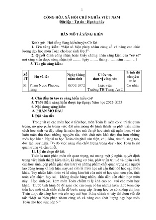 Bản mô tả SKKN Một số biện pháp nhằm củng cố và nâng cao chất lượng dạy học môn Toán cho học sinh lớp 5 Trường TH Trung An 2 NH 2022-2023 (Phạm Ngọc Phương Tùng)