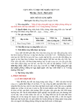 Bản mô tả SKKN Một số biện pháp phổ cập bơi nhằm phòng chống tai nạn đuối nước cho học sinh khối 3, 4, 5 trong Trường TH Trung An 2 NH 2022-2023 (Phan Trung Thiện)