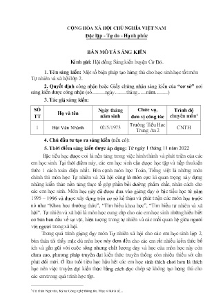 Bản mô tả SKKN Một số biện pháp tạo hứng thú cho học sinh học tốt môn Tự nhiên và xã hội lớp 2 Trường TH Trung An 2 NH 2022-2023 (Bùi Văn Nhành)