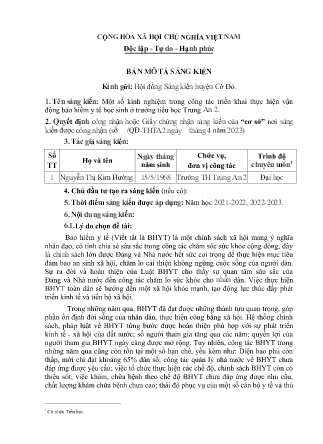 Bản mô tả SKKN Một số kinh nghiệm trong công tác triển khai thực hiện vận động bảo hiểm y tế học sinh ở Trường TH Trung An 2 NH 2022-2023 (Nguyễn Thị Kim Hường)