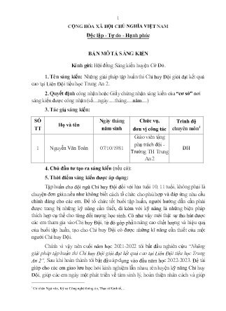 Bản mô tả SKKN Những giải pháp tập huấn thi Chỉ huy Đội giỏi đạt kết quả cao tại Liên Đội Trường TH Trung An 2 NH 2022-2023 (Nguyễn Văn Toán)