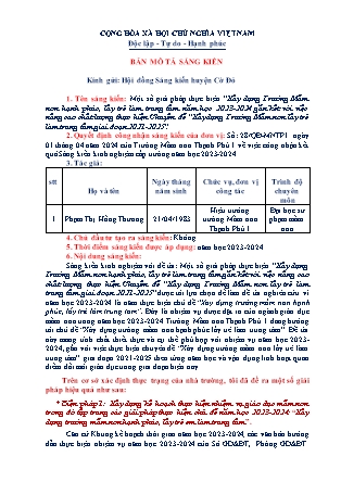 Bản mô tả SKKN Xây dựng Trường Mầm non hạnh phúc, lấy trẻ làm trung tâm năm học 2023-2024 gắn kết với việc nâng cao chất lượng thực hiện Chuyên đề Xây dựng Trường mầm non lấy trẻ làm trung tâm giai đoạn 2021-2025 (Phạm Thị Hồng Thương)
