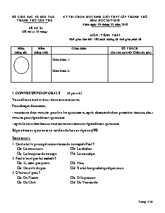 Đề dự bị Kỳ thi HSG THPT Cấp Thành phố Môn Tiếng Pháp NH 2017-2018 Sở GD&ĐT TP Cần Thơ (Kèm hướng dẫn chấm)