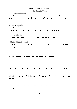 Đề Ôn tập đầu năm học 2021-2022 Môn Toán + Tiếng Việt Lớp 3