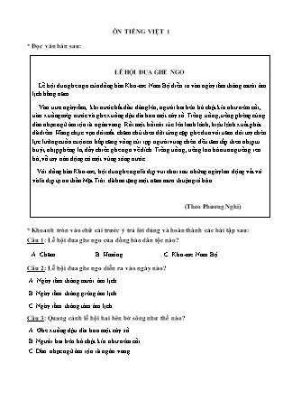 Đề ôn tập đầu năm Môn Toán + Tiếng Việt Khối 4 (Lần 6)