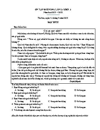 Đề ôn tập đầu NH 2021-2022 Môn Toán + Tiếng Việt Lớp 3 (Lần 2)