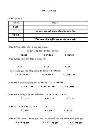 Đề ôn tập Môn Toán + Tiếng Việt Khối 4 (Lần 7)