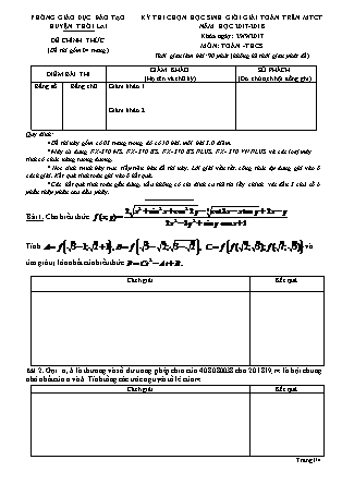 Đề thi Kỳ thi chọn đội tuyển HSG giải Toán trên MTCT - Toán THCS năm học 2017-2018 Phòng GD&ĐT Huyện Thới Lai (Có hướng dẫn giải)
