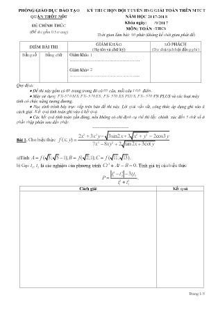 Đề thi Kỳ thi chọn đội tuyển HSG giải Toán trên MTCT - Toán THCS năm học 2017-2018 Phòng GD&ĐT Quận Thốt Nốt (Có hướng dẫn giải)