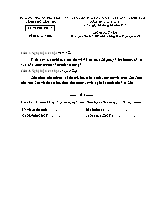 Đề thi Kỳ thi HSG THPT Cấp Thành phố Môn Ngữ Văn NH 2017-2018 Sở GD&ĐT TP Cần Thơ (Kèm hướng dẫn chấm)