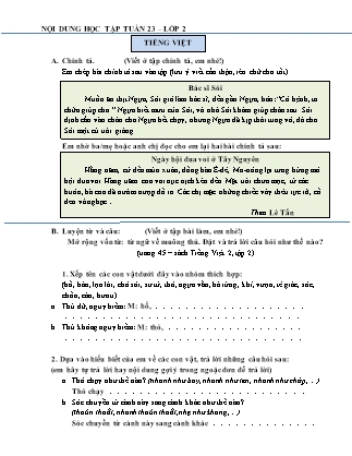 Hướng dẫn Học ở nhà môn Toán + Tiếng Việt - Lớp 2 (Tuần 23 NH 2020-2021)
