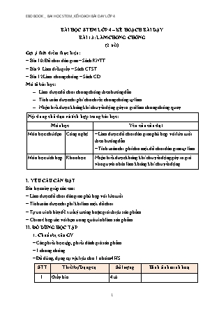 Kế hoạch bài dạy BÀI HỌC STEM Công Nghệ 4 - Bài 13: Làm chong chóng (2 tiết)