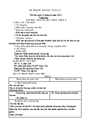 Kế hoạch bài dạy Chương trình học Lớp 1 - Tuần 24 năm học 2021-2022 (Nguyễn Thị Tuyết Thanh)